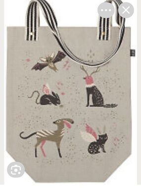 Whimsical Now Designs Danica "Beasties" Studio Tote Bag. Beige, Pink & Black